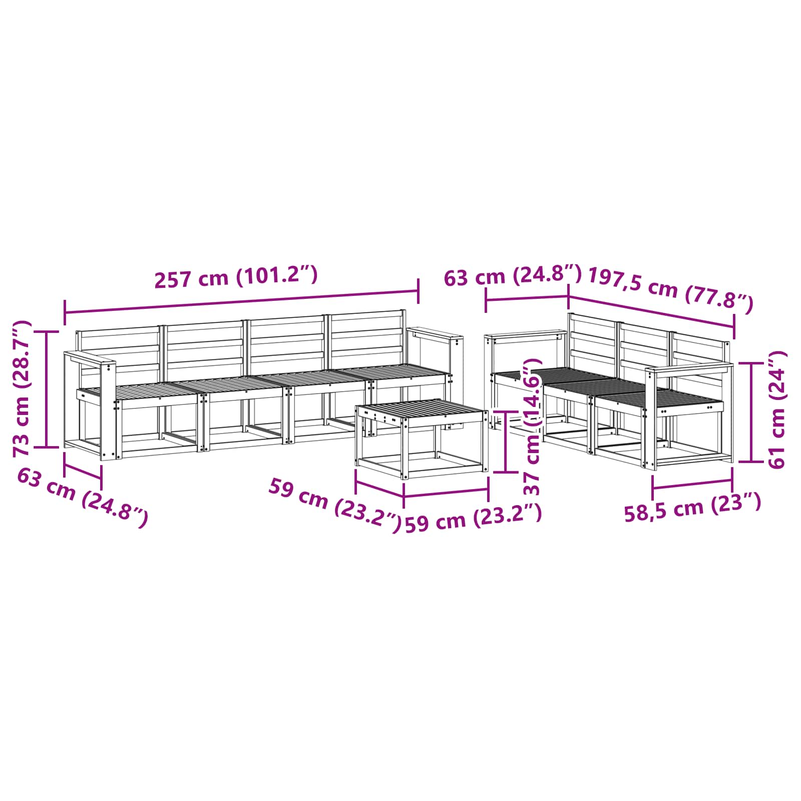 Ensemble de canapés d'extérieur 8 pcs Blanc 59 x 59 x 37 cm - XIOS