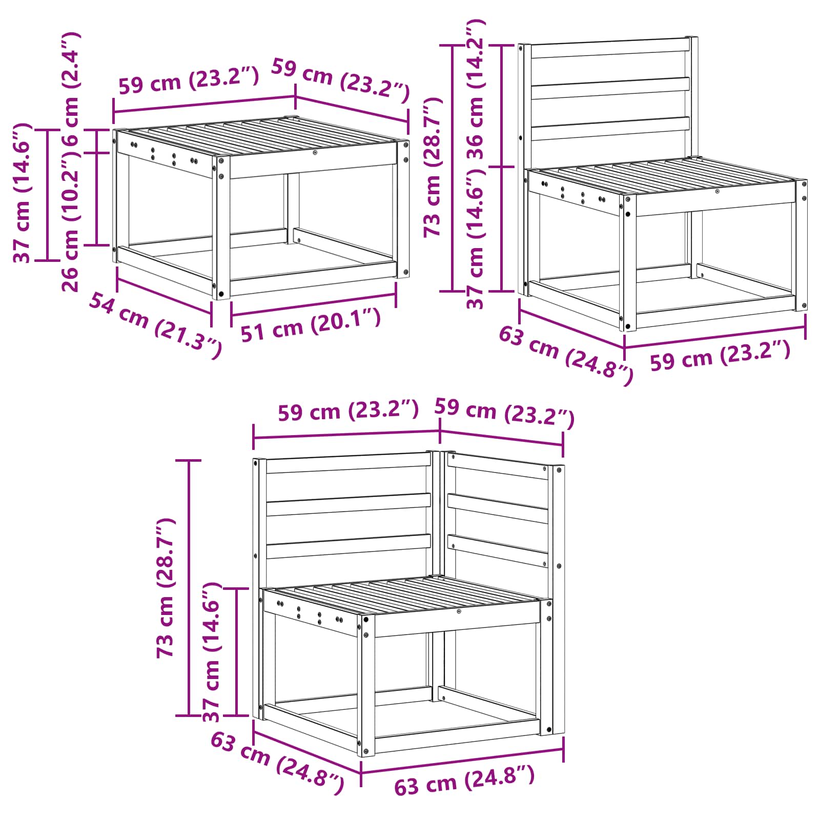 Ensemble de canapés d'extérieur 8 pcs Blanc 59 x 59 x 37 cm - XIOS