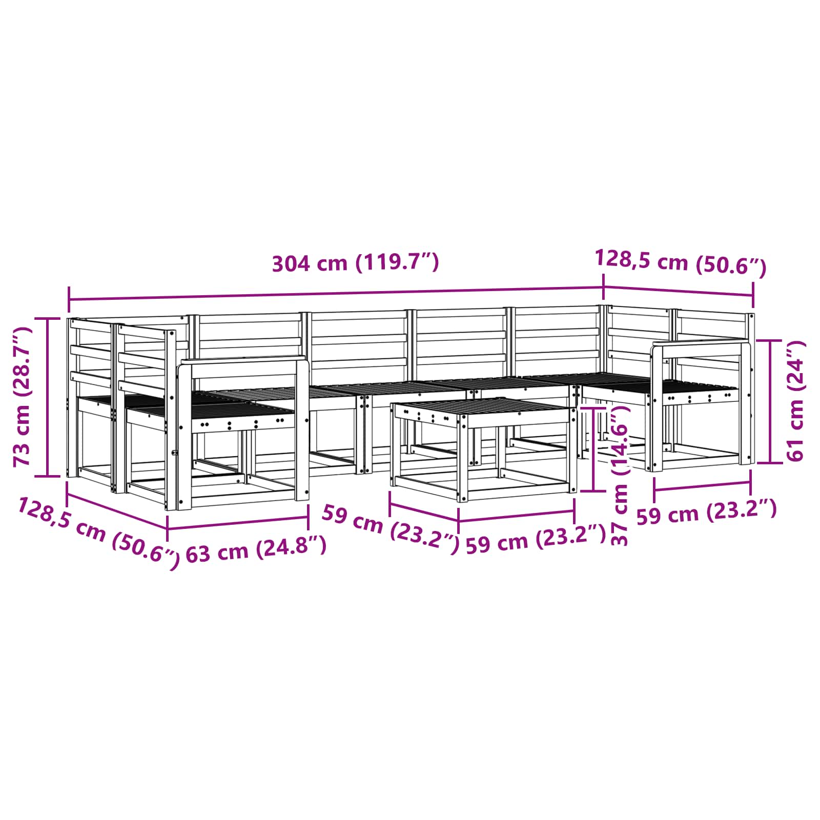 Ensemble de canapés d'extérieur 8 pcs Blanc 59 x 59 x 37 cm - XIOS