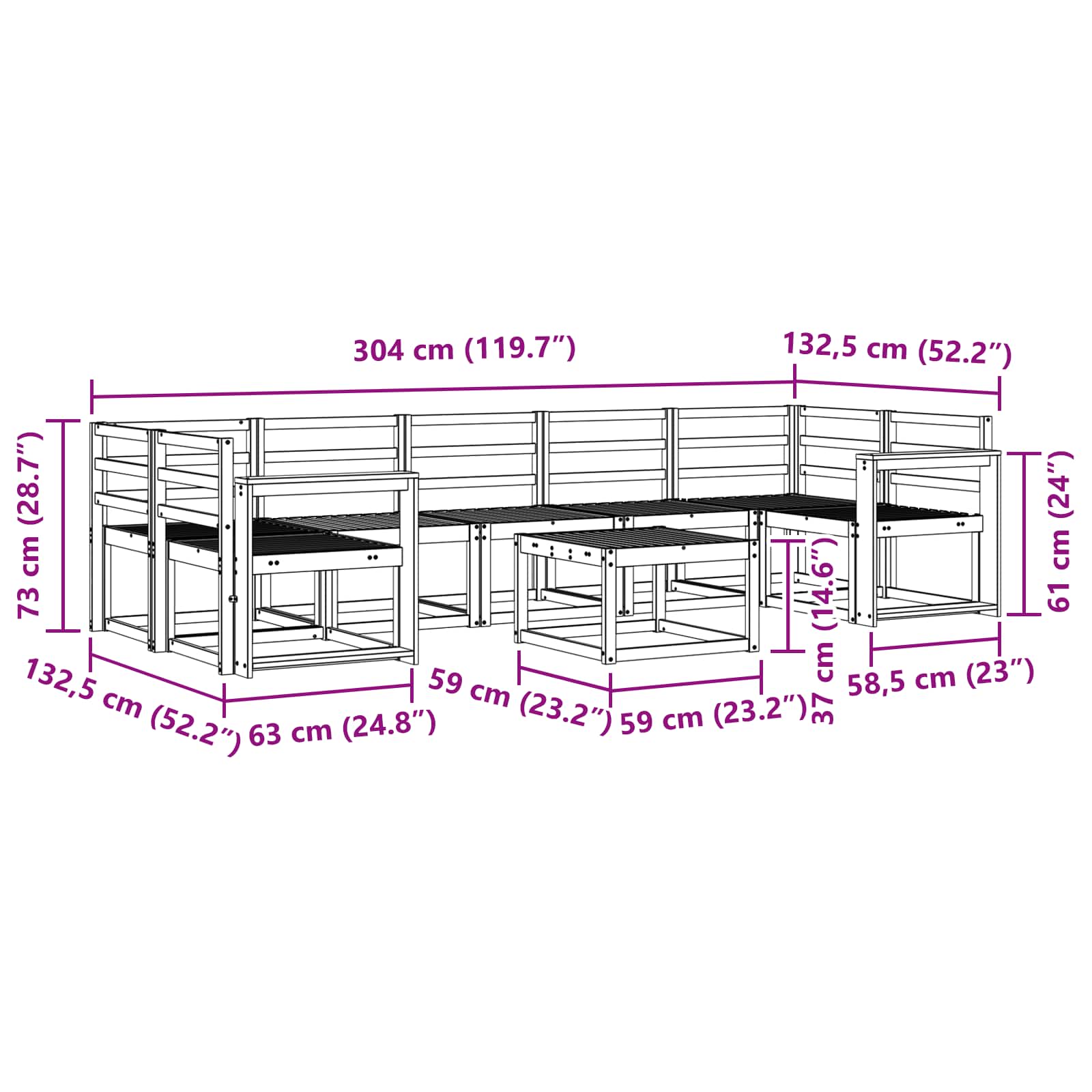 Ensemble de canapés d'extérieur 8 pcs Blanc 59 x 59 x 37 cm - XIOS
