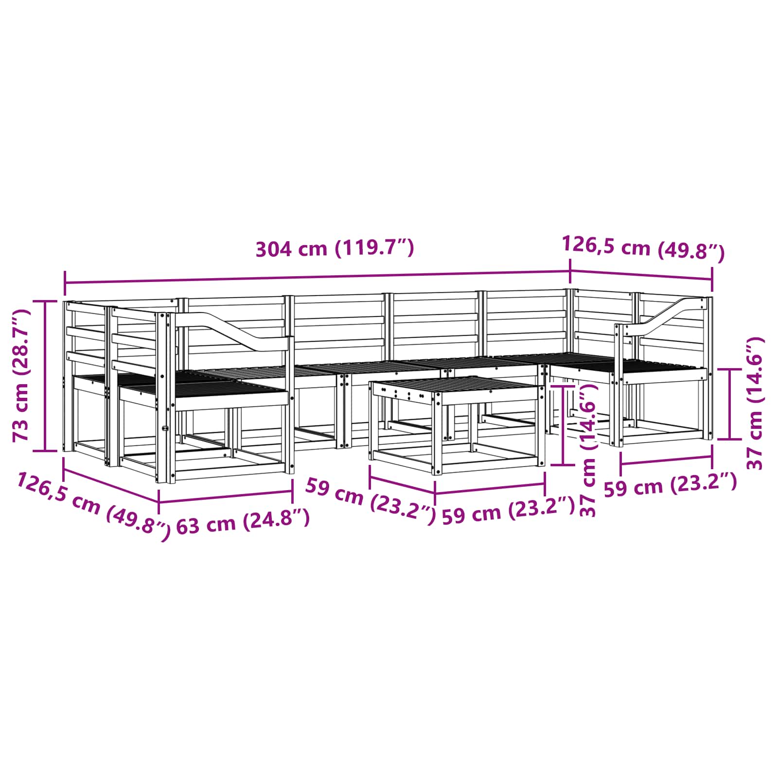 Ensemble de canapés d'extérieur 8 pcs Blanc 59 x 59 x 37 cm - XIOS