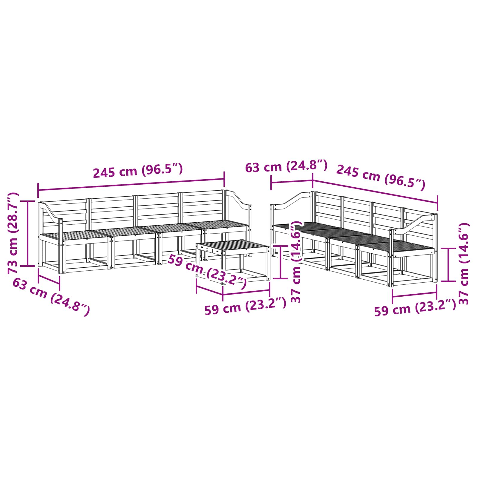 Ensemble de canapés d'extérieur 9 pcs Blanc 59 x 59 x 37 cm - XIOS