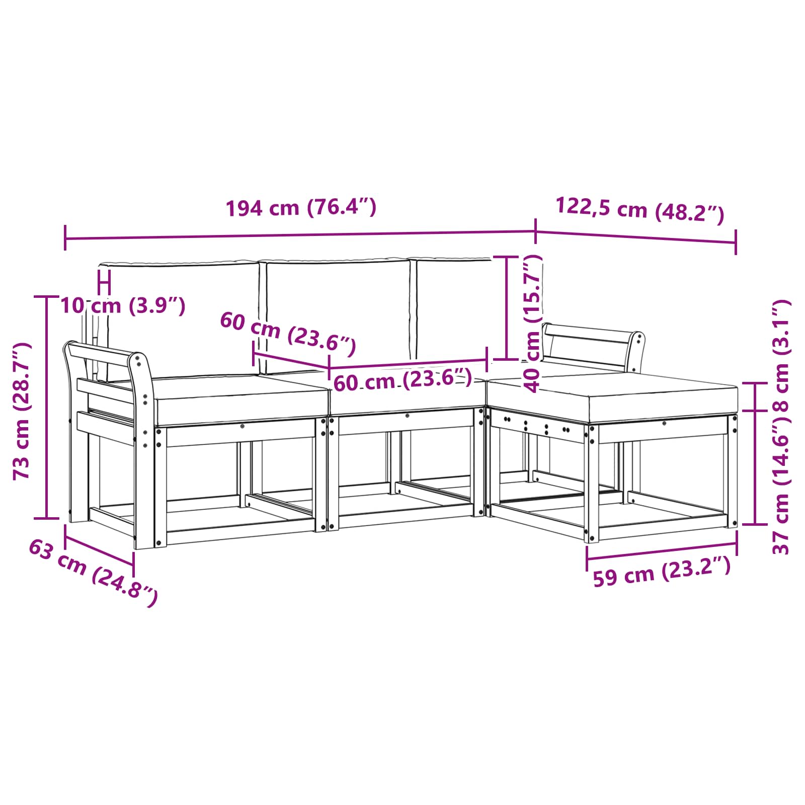 Ensemble de canapés d'extérieur 4 pcs Blanc et gris clair - XIOS