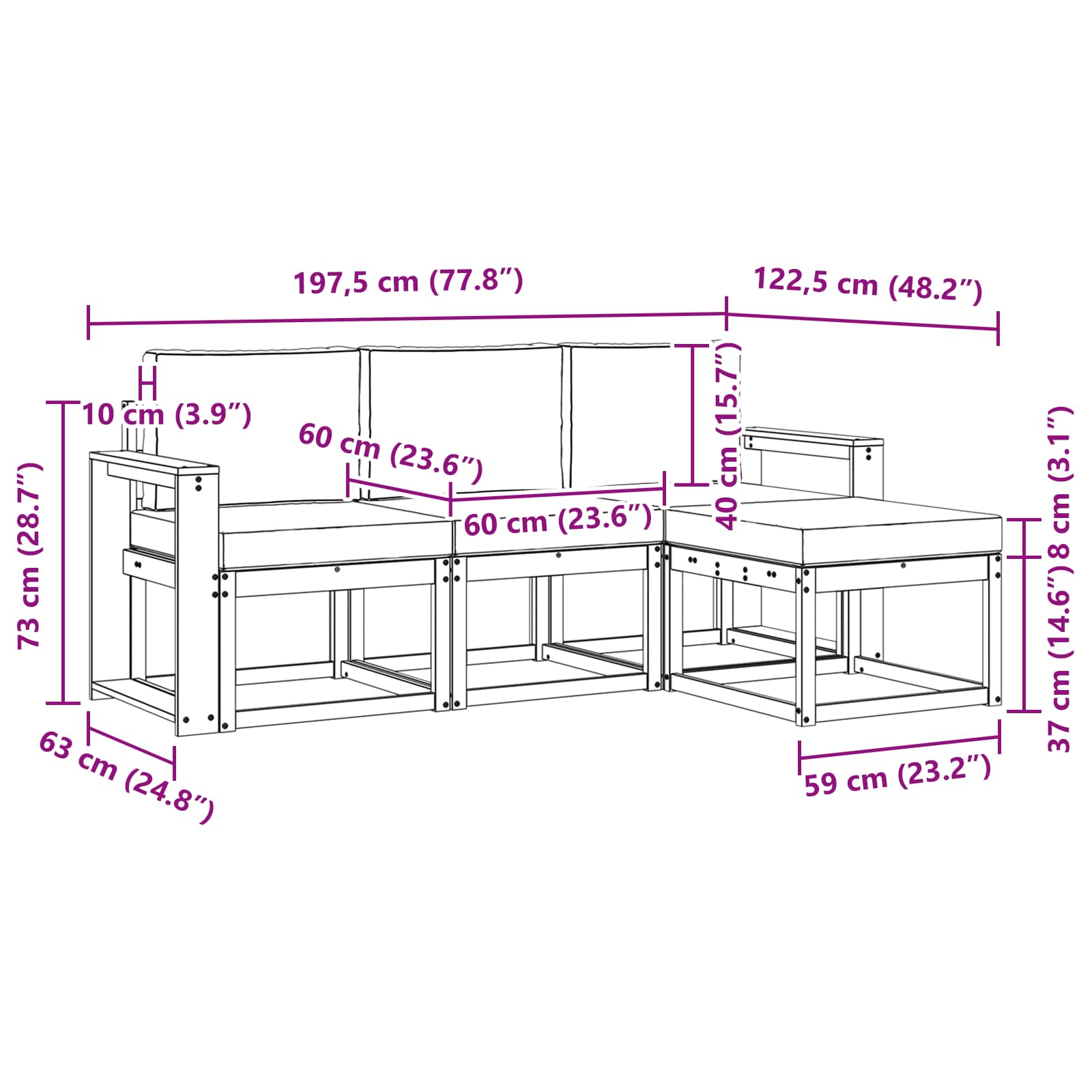 Ensemble de canapés d'extérieur 4 pcs Blanc et gris clair - XIOS
