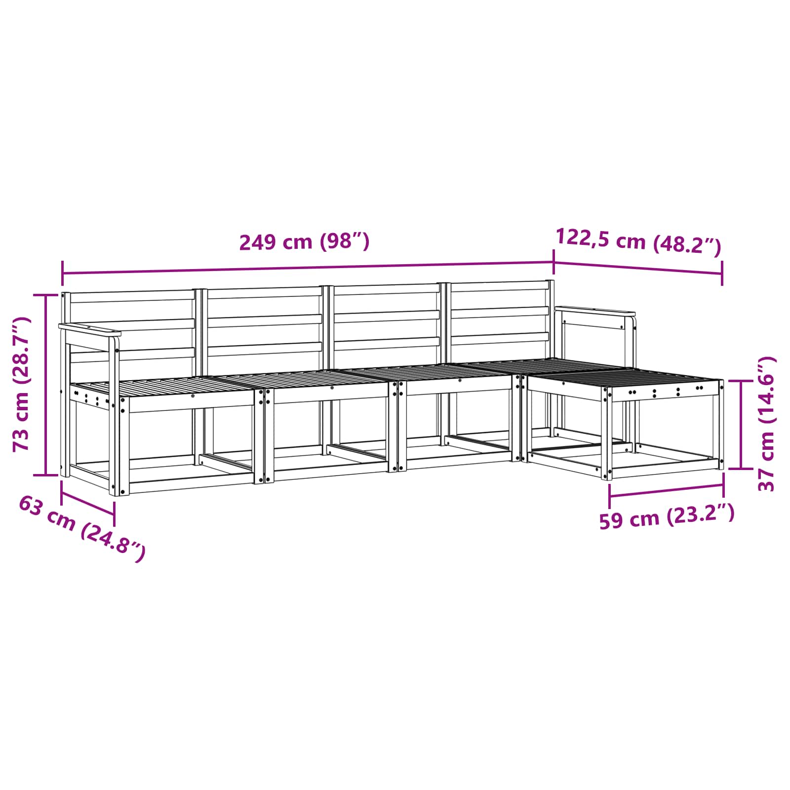 Ensemble de canapés d'extérieur 5 pcs Blanc 249 x 122,5 x 73 cm - XIOS