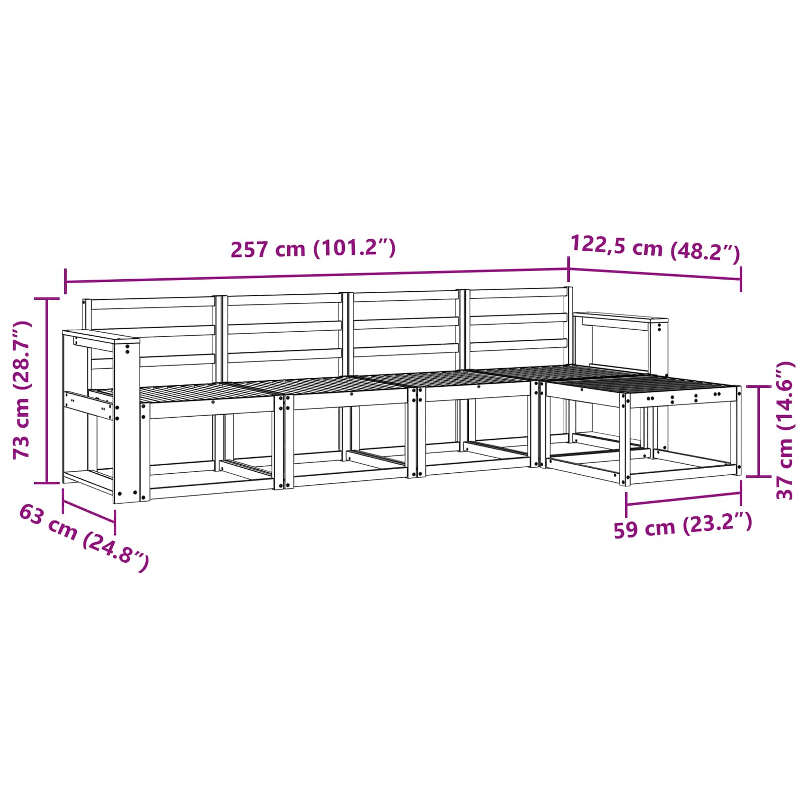 Ensemble de canapés d'extérieur 5 pcs Blanc 257 x 122,5 x 73 cm - XIOS