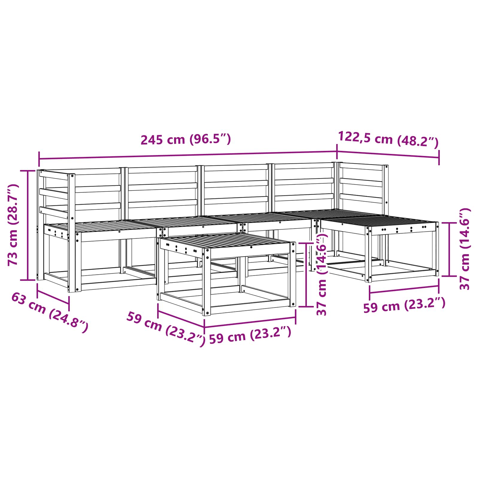 Ensemble de canapés d'extérieur 6 pcs Blanc 59 x 59 x 37 cm - XIOS