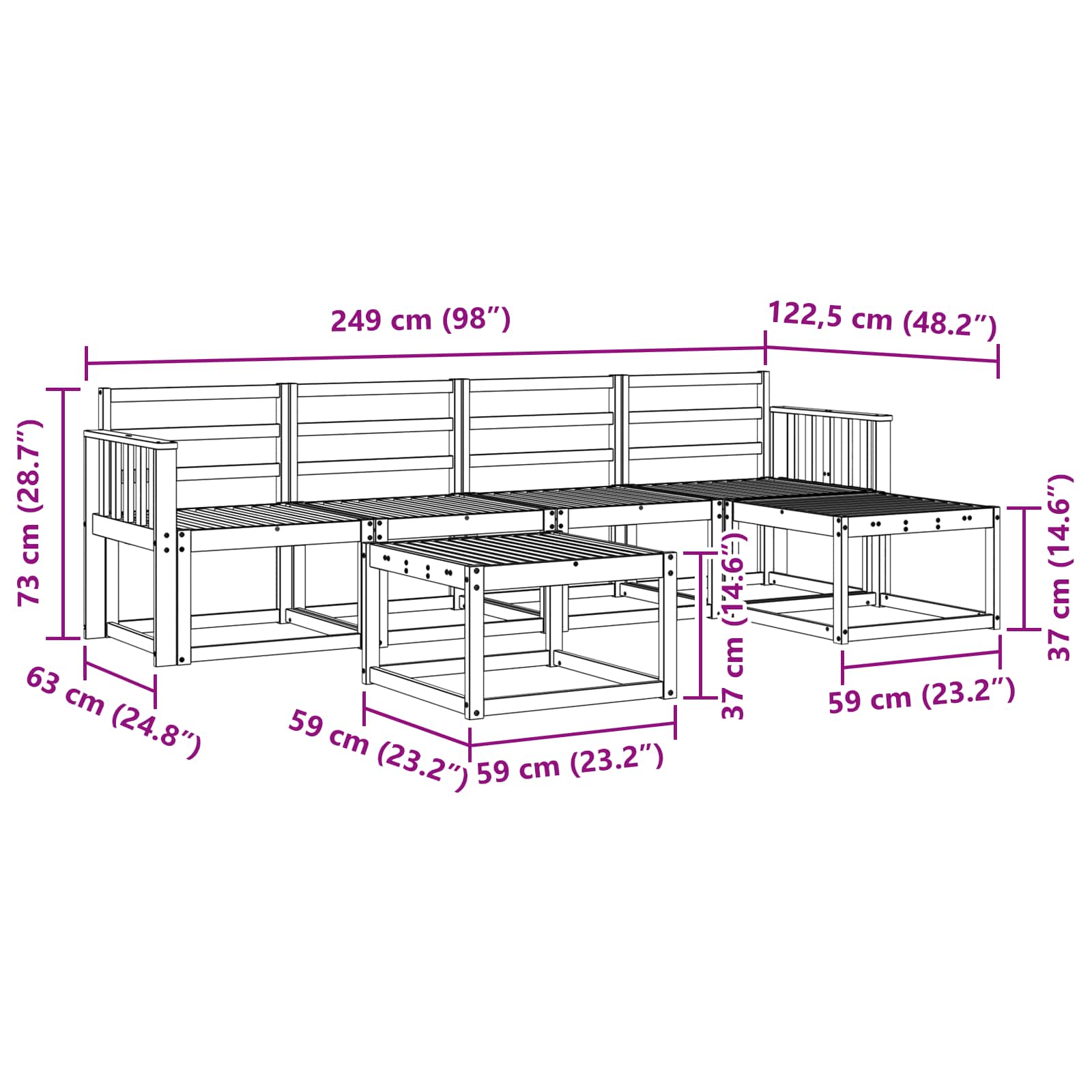 Ensemble de canapés d'extérieur 6 pcs Blanc 59 x 59 x 37 cm - XIOS