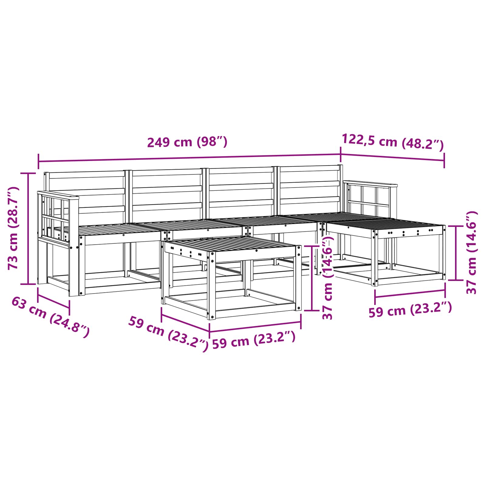 Ensemble de canapés d'extérieur 6 pcs Blanc 59 x 59 x 37 cm - XIOS