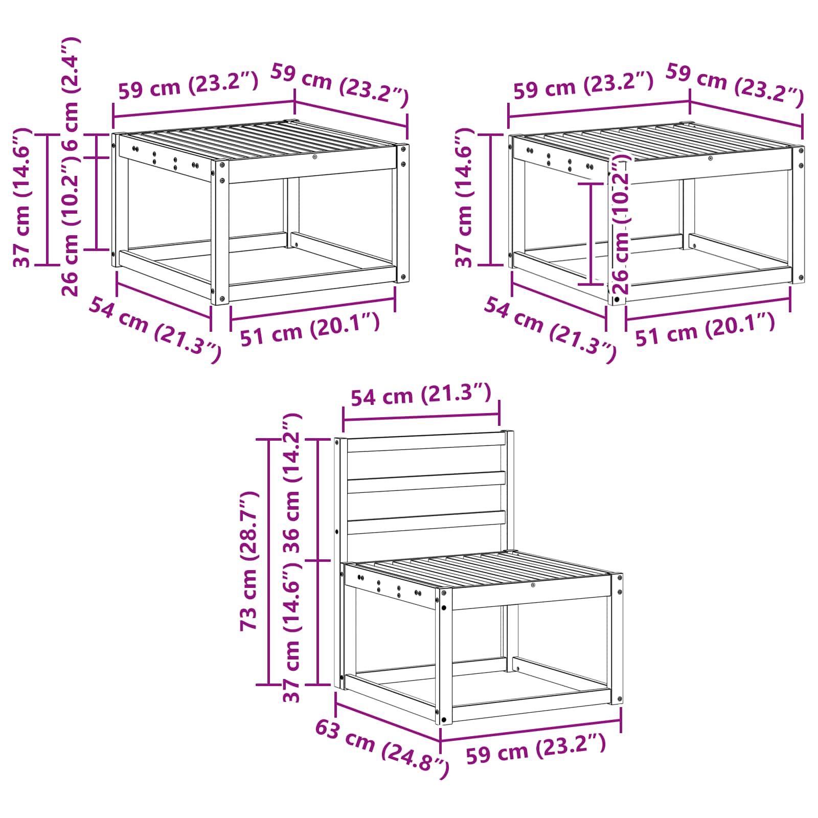 Ensemble de canapés d'extérieur 6 pcs Blanc 59 x 59 x 37 cm - XIOS