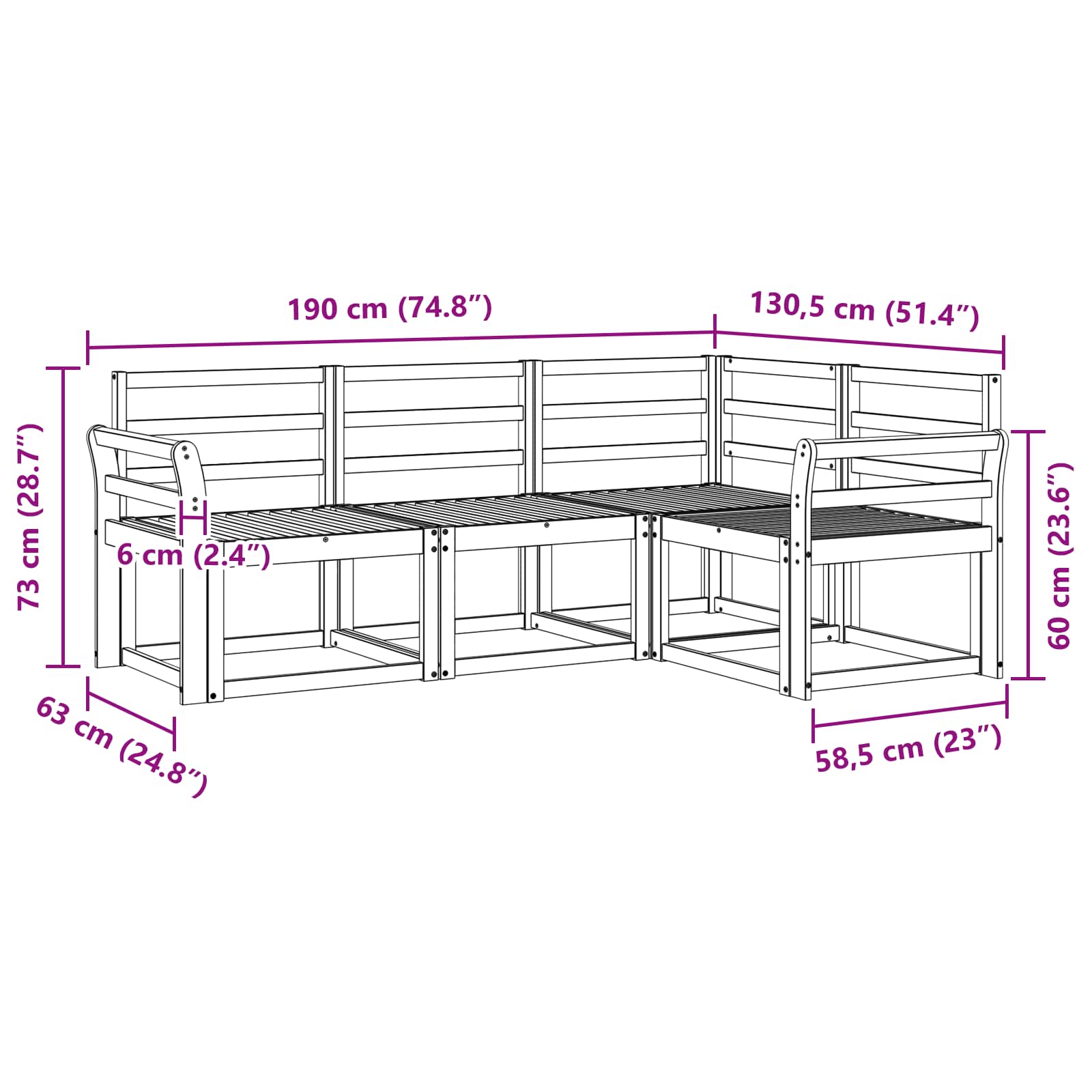 Ensemble de canapés d'extérieur 4 pcs Blanc 190 x 130,5 x 73 cm