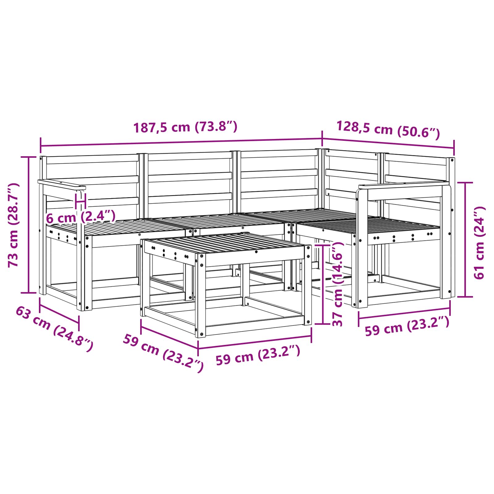 Ensemble de canapés d'extérieur 5 pcs Blanc 59 x 59 x 37 cm - XIOS