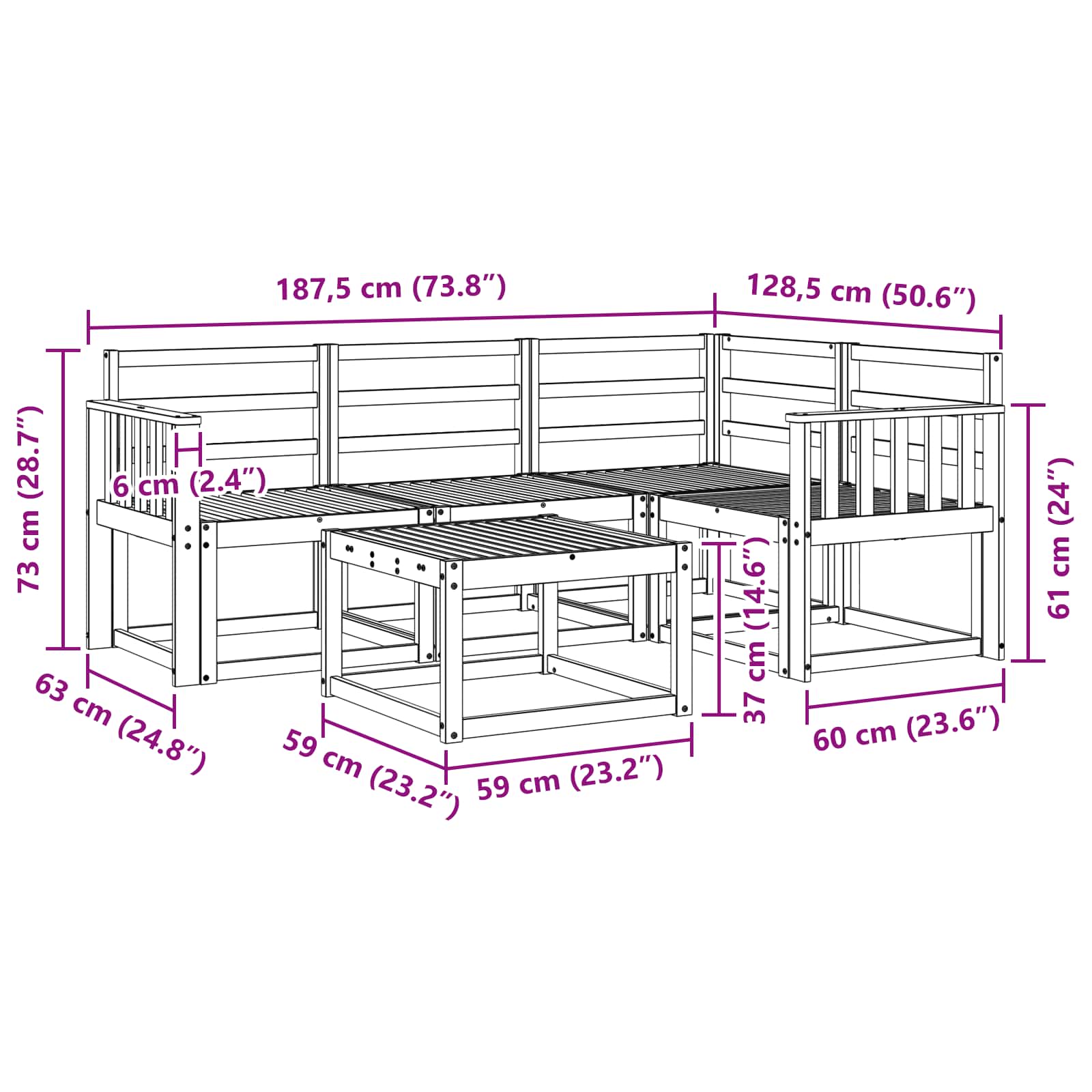 Ensemble de canapés d'extérieur 5 pcs Blanc 59 x 59 x 37 cm - XIOS