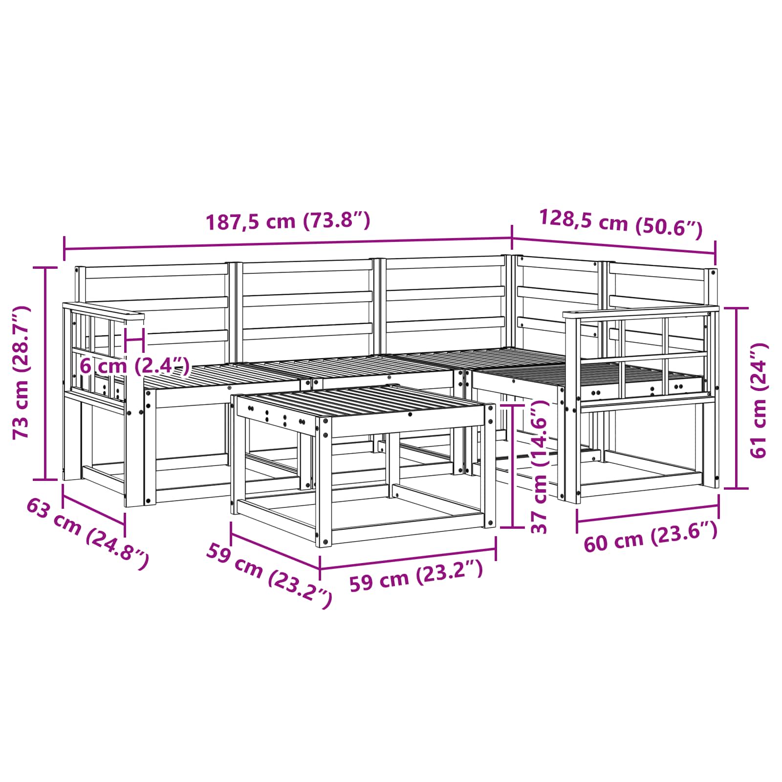 Ensemble de canapés d'extérieur 5 pcs Blanc 59 x 59 x 37 cm - XIOS