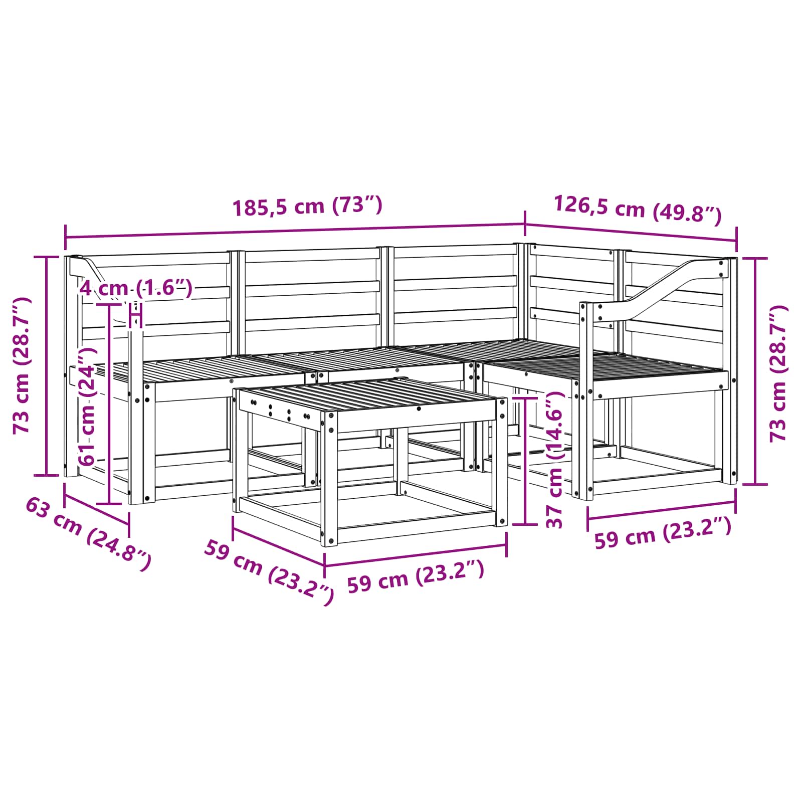Ensemble de canapés d'extérieur 5 pcs Blanc 59 x 59 x 37 cm - XIOS