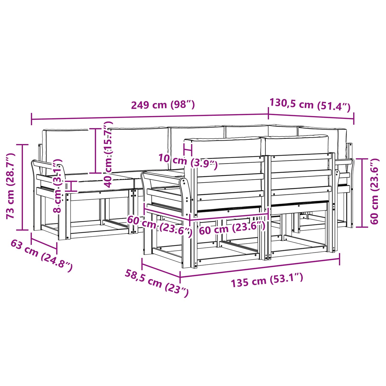 Ensemble de canapés d'extérieur 7 pcs Blanc et gris clair - XIOS