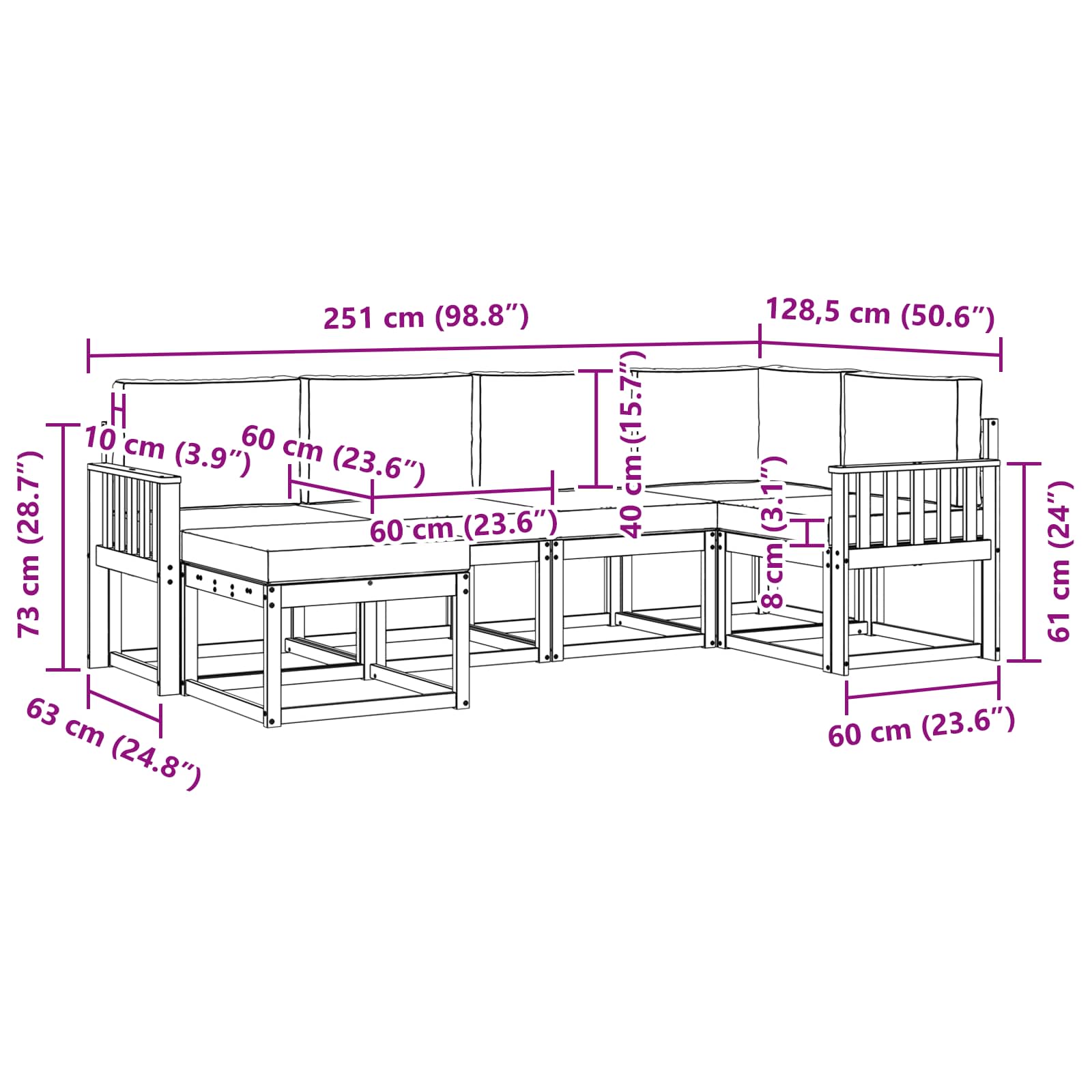 Ensemble de canapés d'extérieur 6 pcs Blanc et Beige Polyester - XIOS