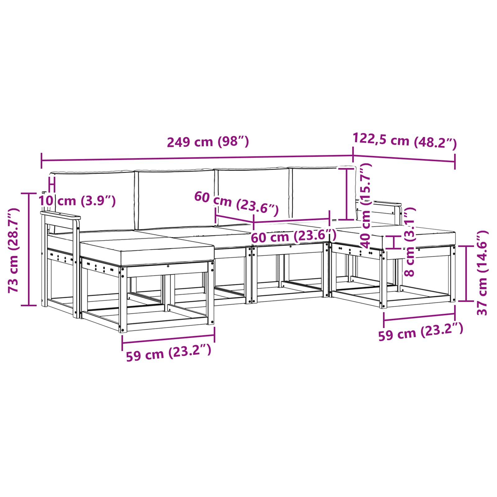 Ensemble de canapés d'extérieur 6 pcs Blanc et crème Polyester - XIOS