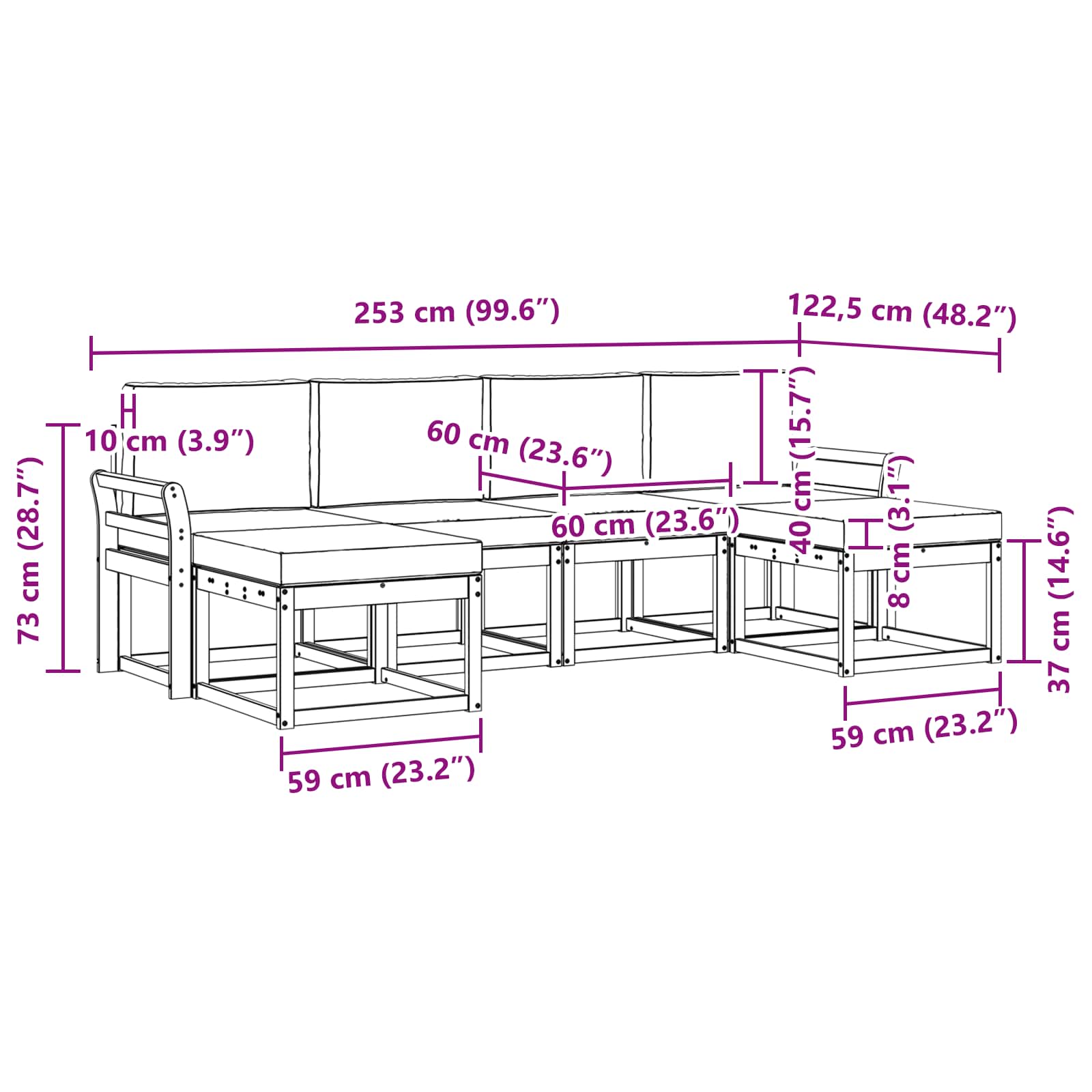 Ensemble de canapés d'extérieur 6 pcs Blanc et Beige Polyester - XIOS