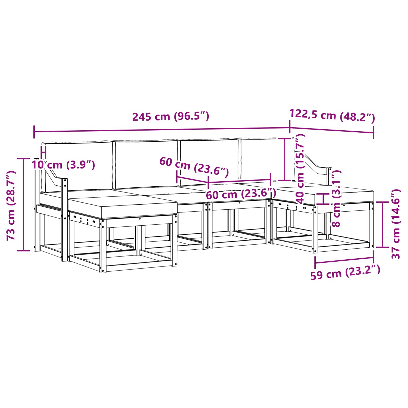 Ensemble de canapés d'extérieur 6 pcs Blanc et Beige Polyester - XIOS