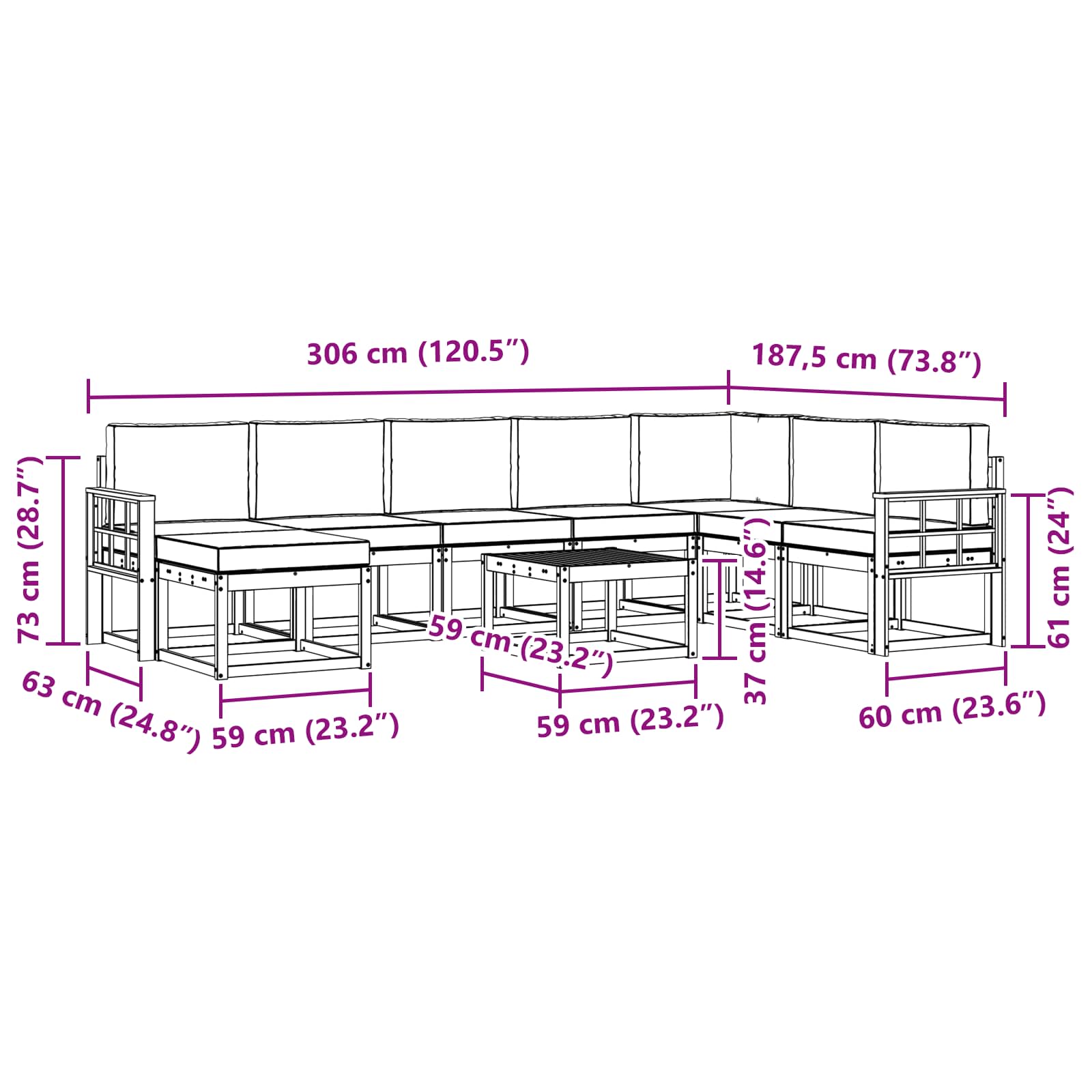 Ensemble de canapés d'extérieur 9 pcs Blanc et Beige - XIOS