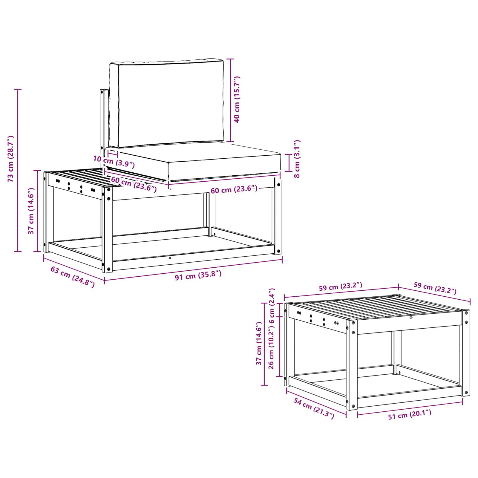 Ensemble de canapés d'extérieur 3 pc Blanc et anthracite