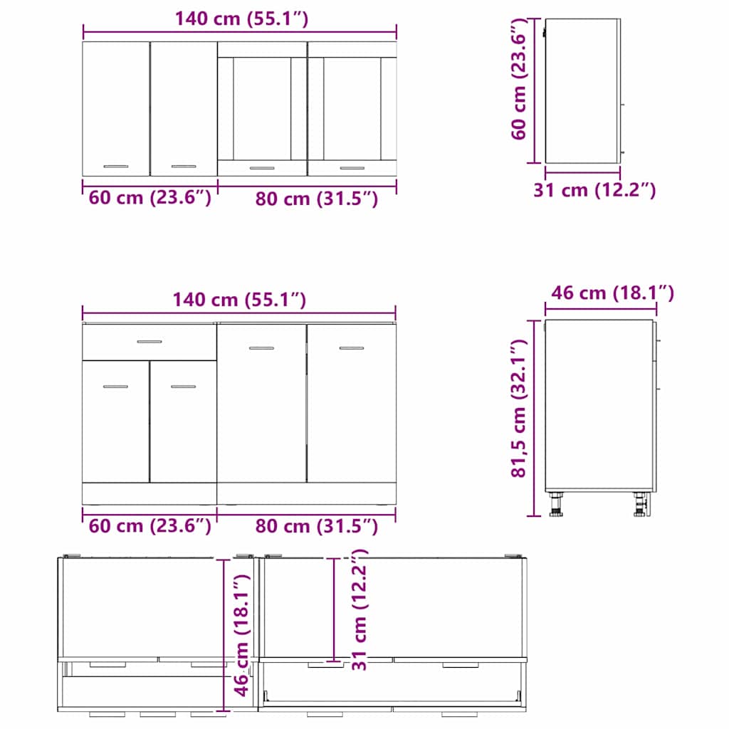 Unité de cuisine LYON 4 pc Chêne fumé Bois d'ingénierie - XIOS