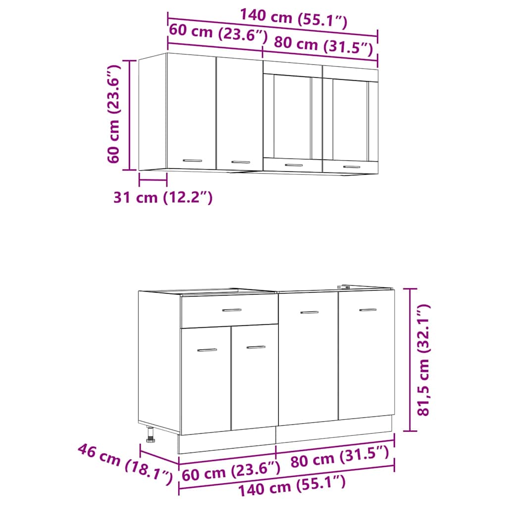 Unité de cuisine LYON 4 pc Chêne fumé Bois d'ingénierie - XIOS