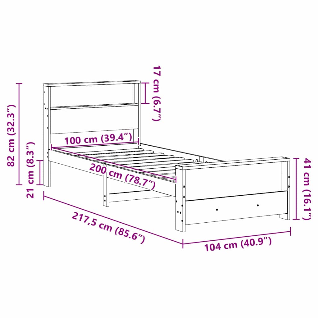 Cadre de lit Marron cire 100 x 200 cm Bois massif en pin - XIOS