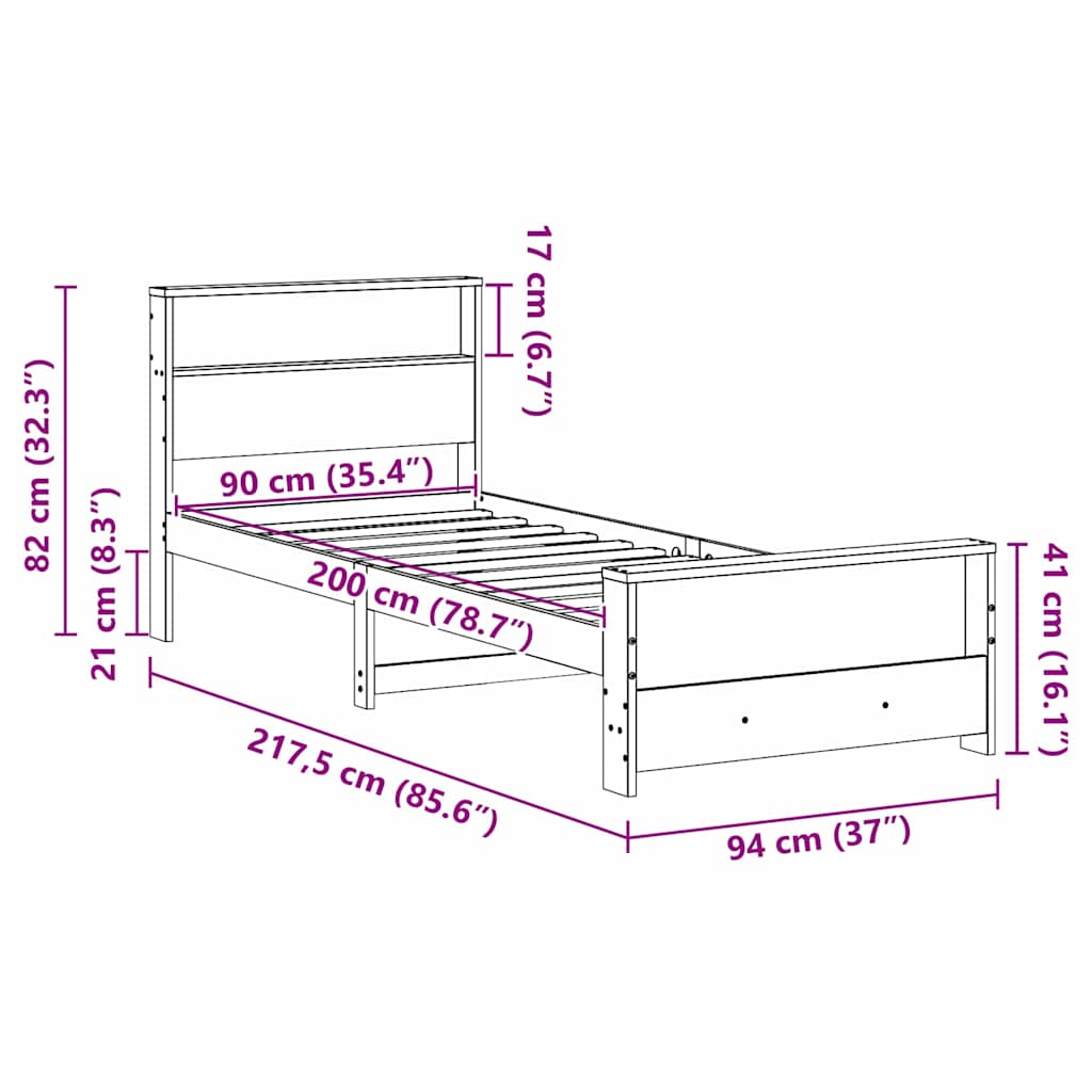 Cadre de lit Blanc 90 x 200 cm Bois massif en pin - XIOS