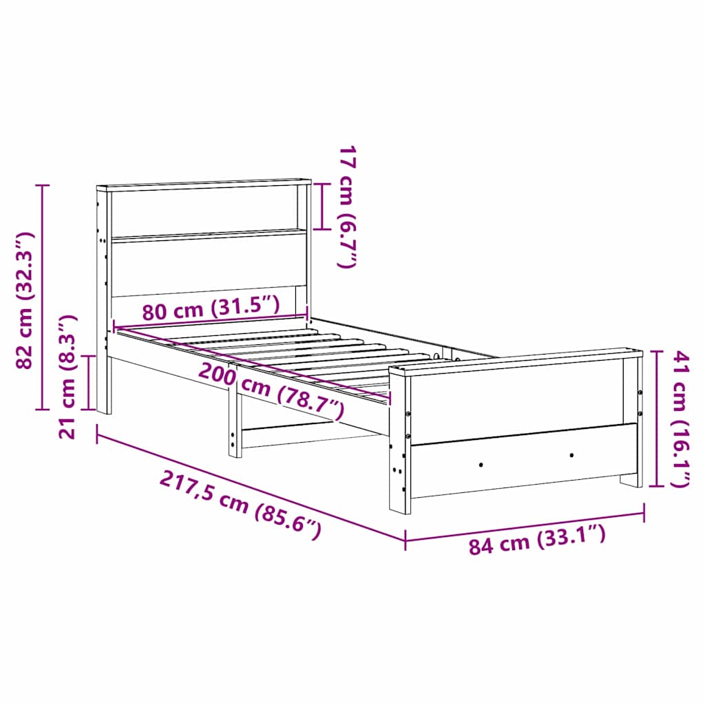 Cadre de lit Marron 80 x 200 cm Bois massif en pin - XIOS