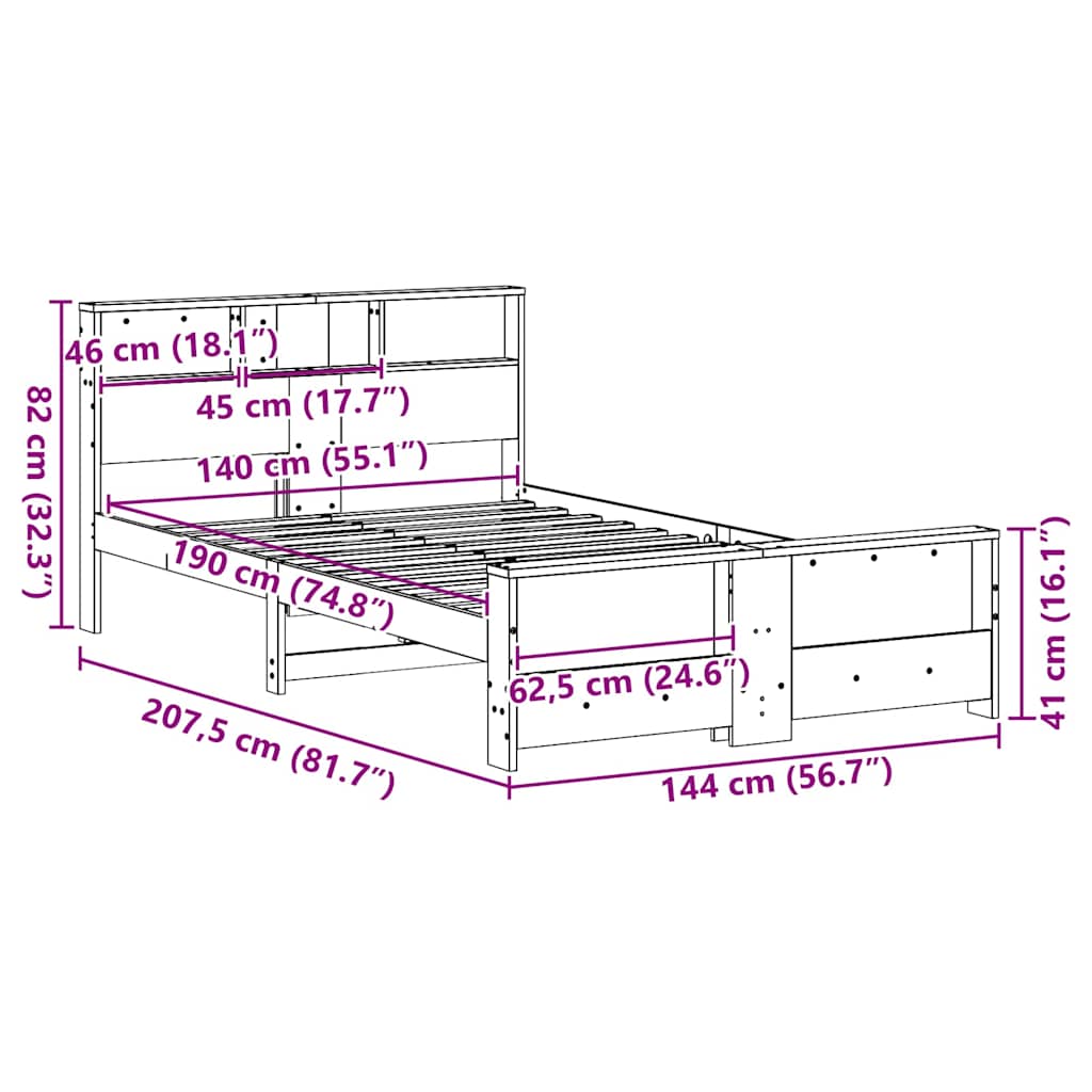Cadre de lit Marron 140 x 190 cm Bois massif en pin - XIOS