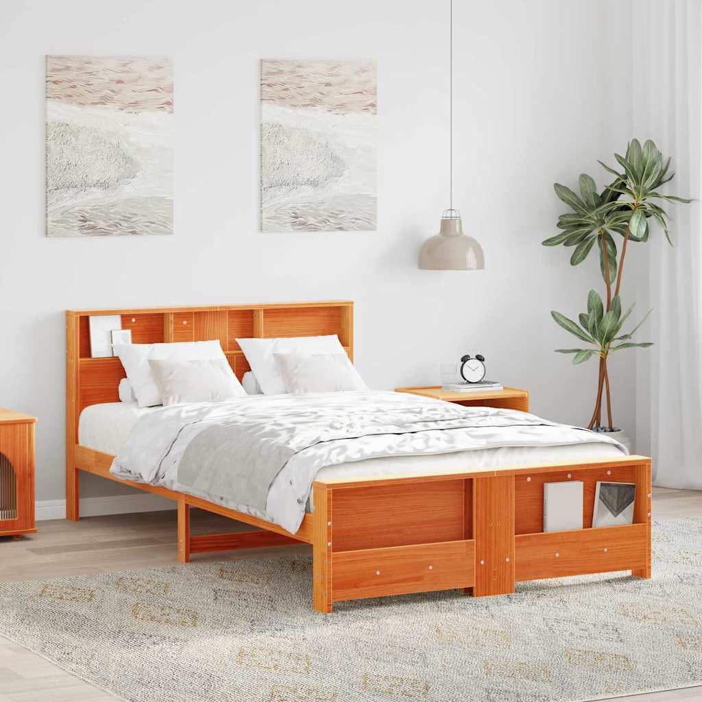 Cadre de lit Marron cire 135 x 190 cm Bois massif en pin - XIOS