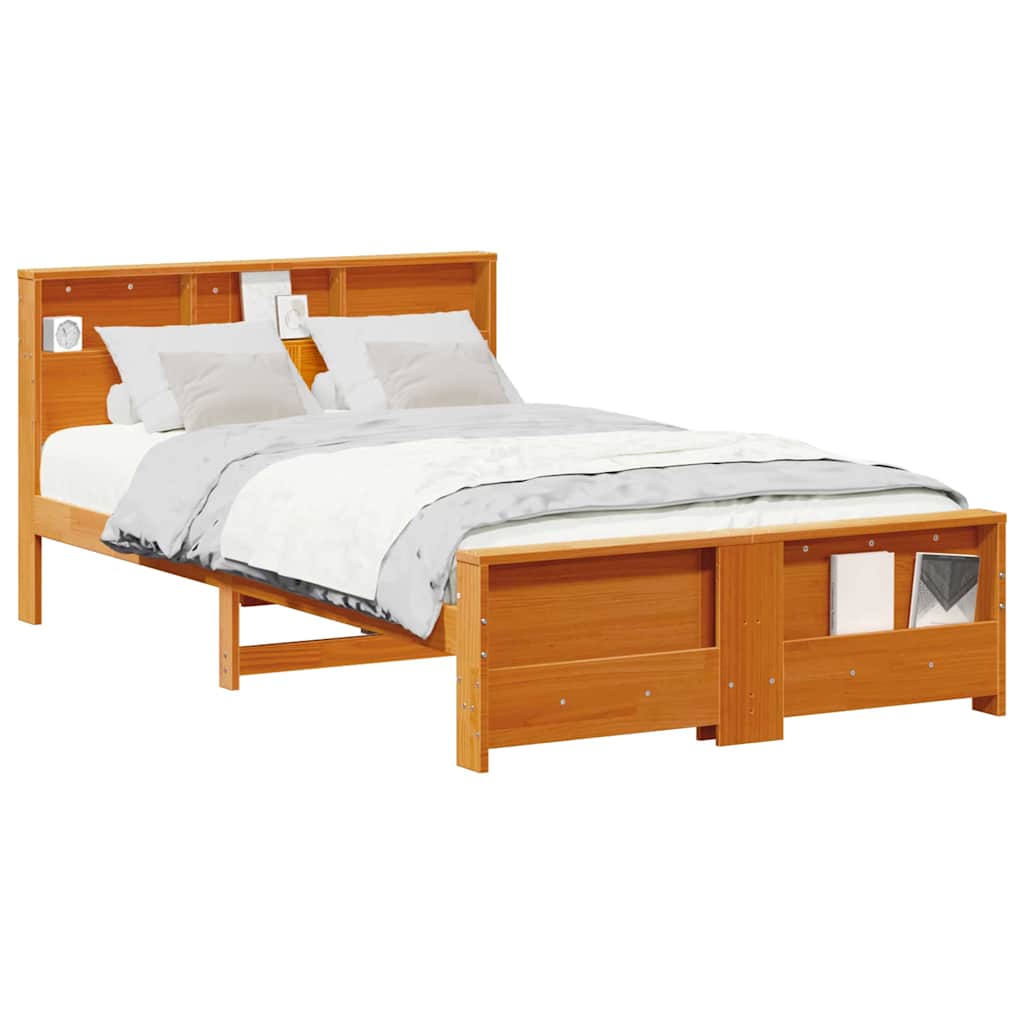 Cadre de lit Marron cire 135 x 190 cm Bois massif en pin - XIOS