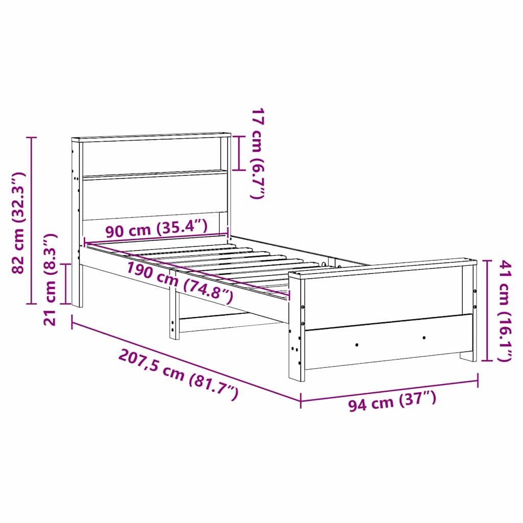 Cadre de lit Marron 90 x 190 cm Bois massif en pin - XIOS