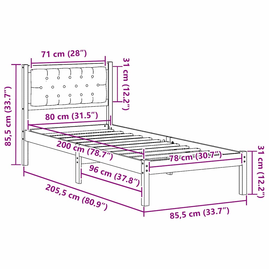 Cadre de lit avec tête de lit Gris clair 80 x 200 cm tissu - XIOS