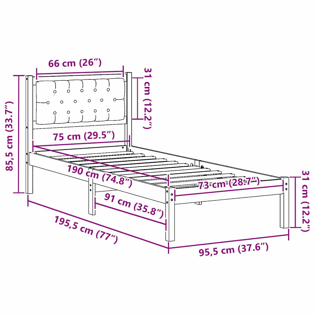 Cadre de lit avec tête de lit Gris clair 75 x 190 cm tissu - XIOS