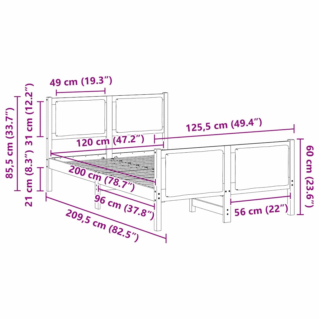 Cadre de lit avec tête de lit Gris foncé 120 x 200 cm tissu - XIOS
