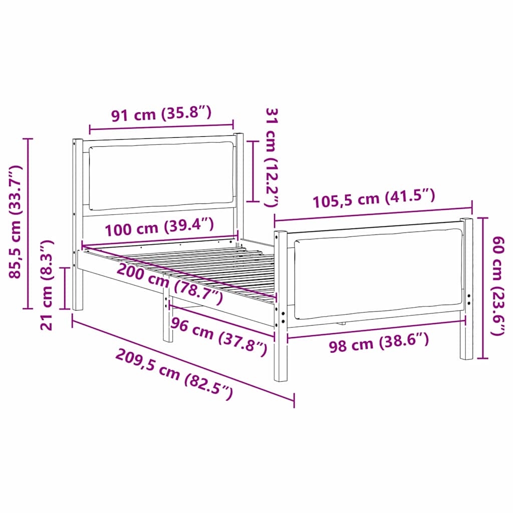 Cadre de lit avec tête de lit Taupe 100 x 200 cm tissu - XIOS