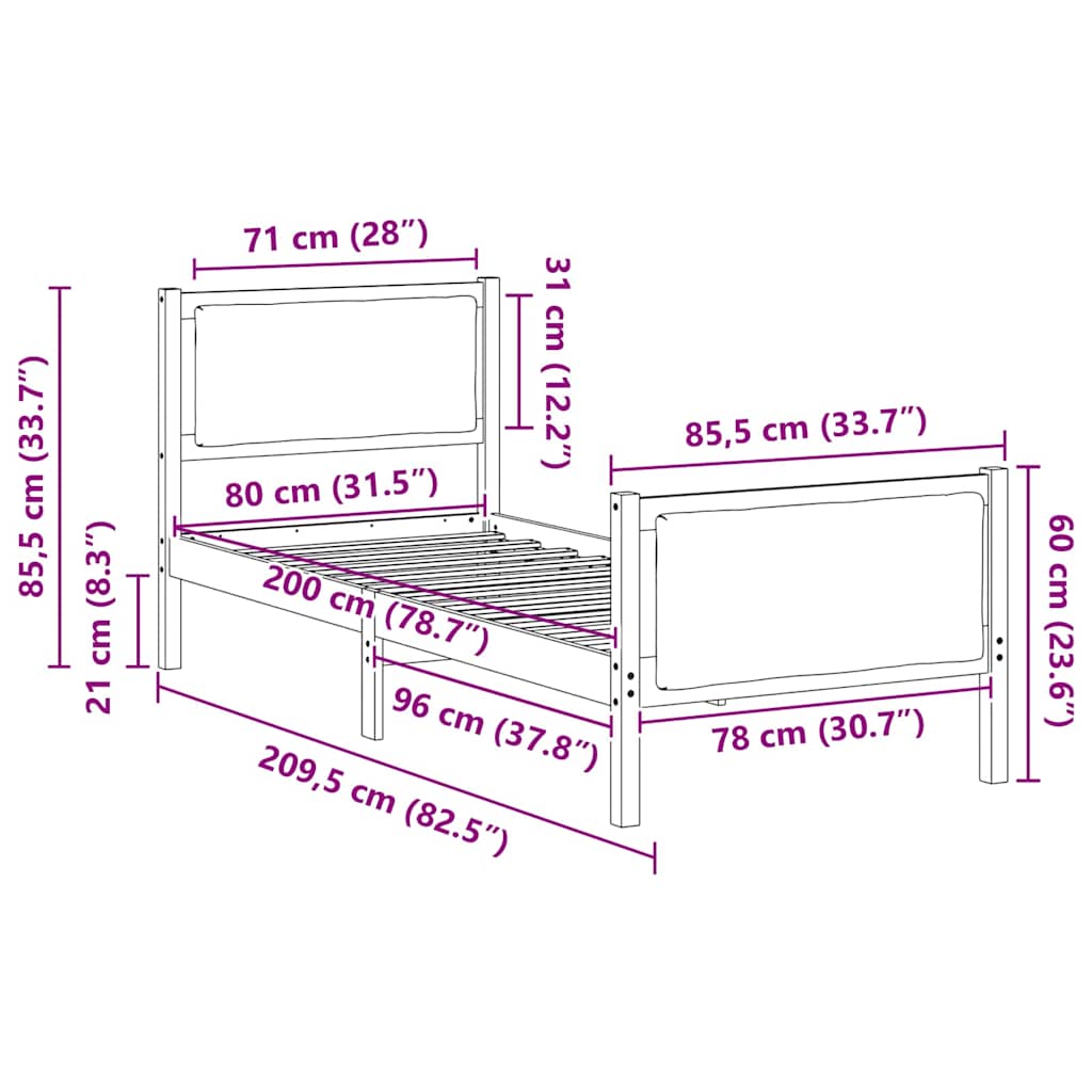Cadre de lit avec tête de lit Gris foncé 80 x 200 cm tissu - XIOS