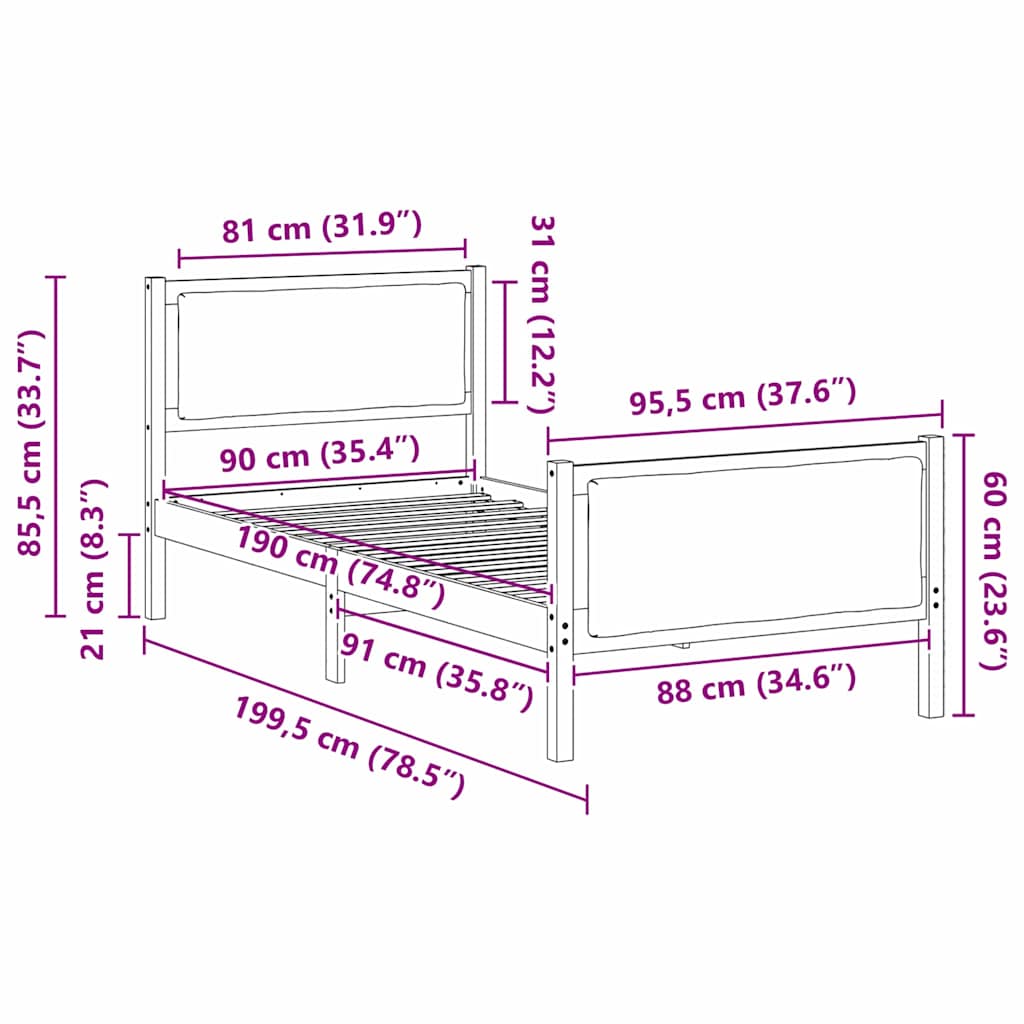 Cadre de lit avec tête de lit Gris foncé 90 x 190 cm tissu - XIOS