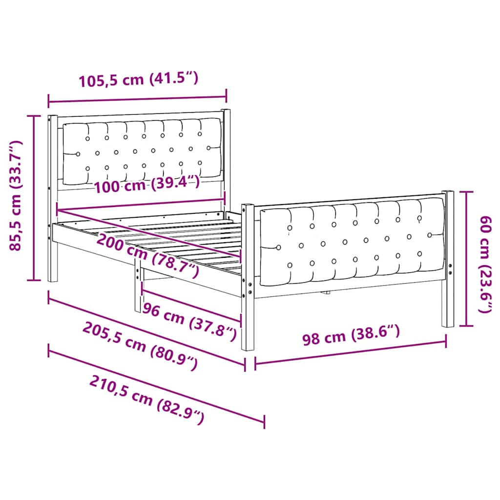 Cadre de lit avec tête de lit Gris foncé 100 x 200 cm tissu - XIOS