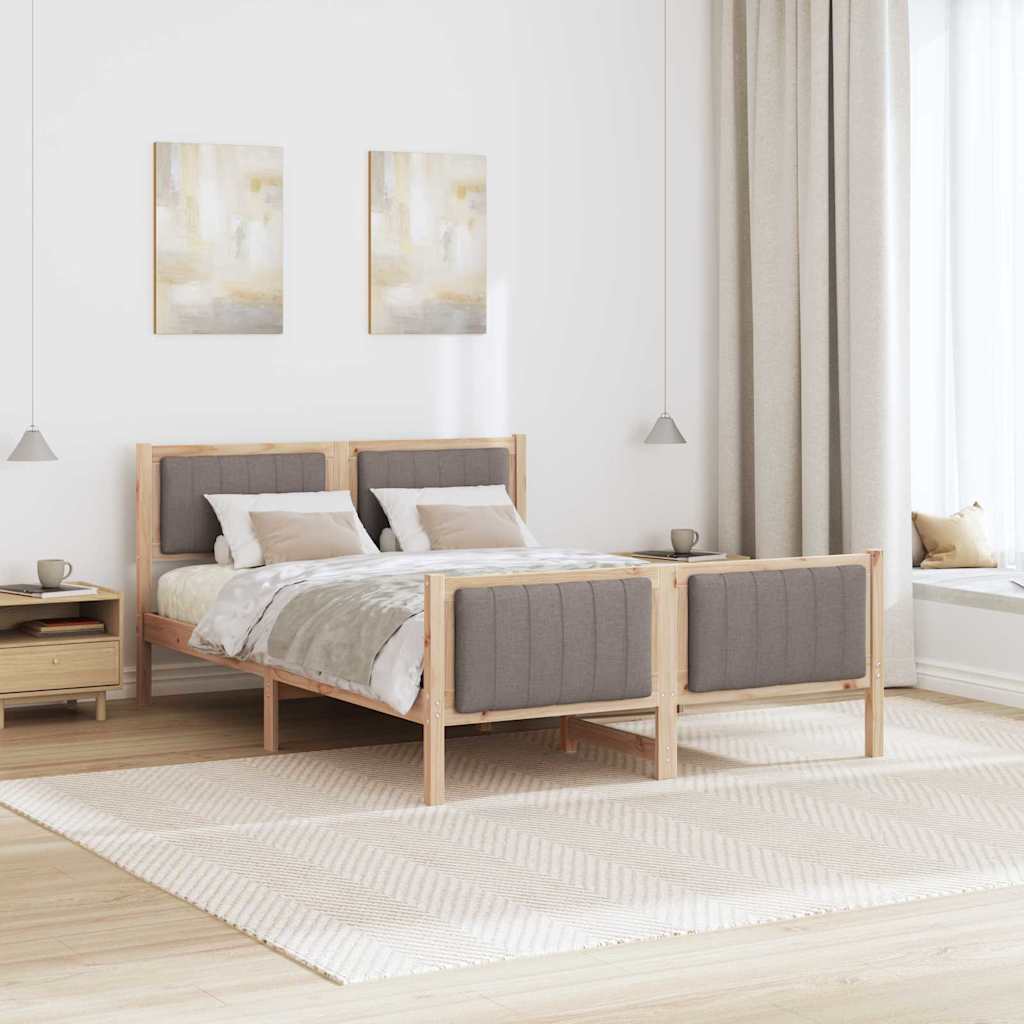Cadre de lit Marron et taupe 135 x 190 cm Bois massif en pin - XIOS
