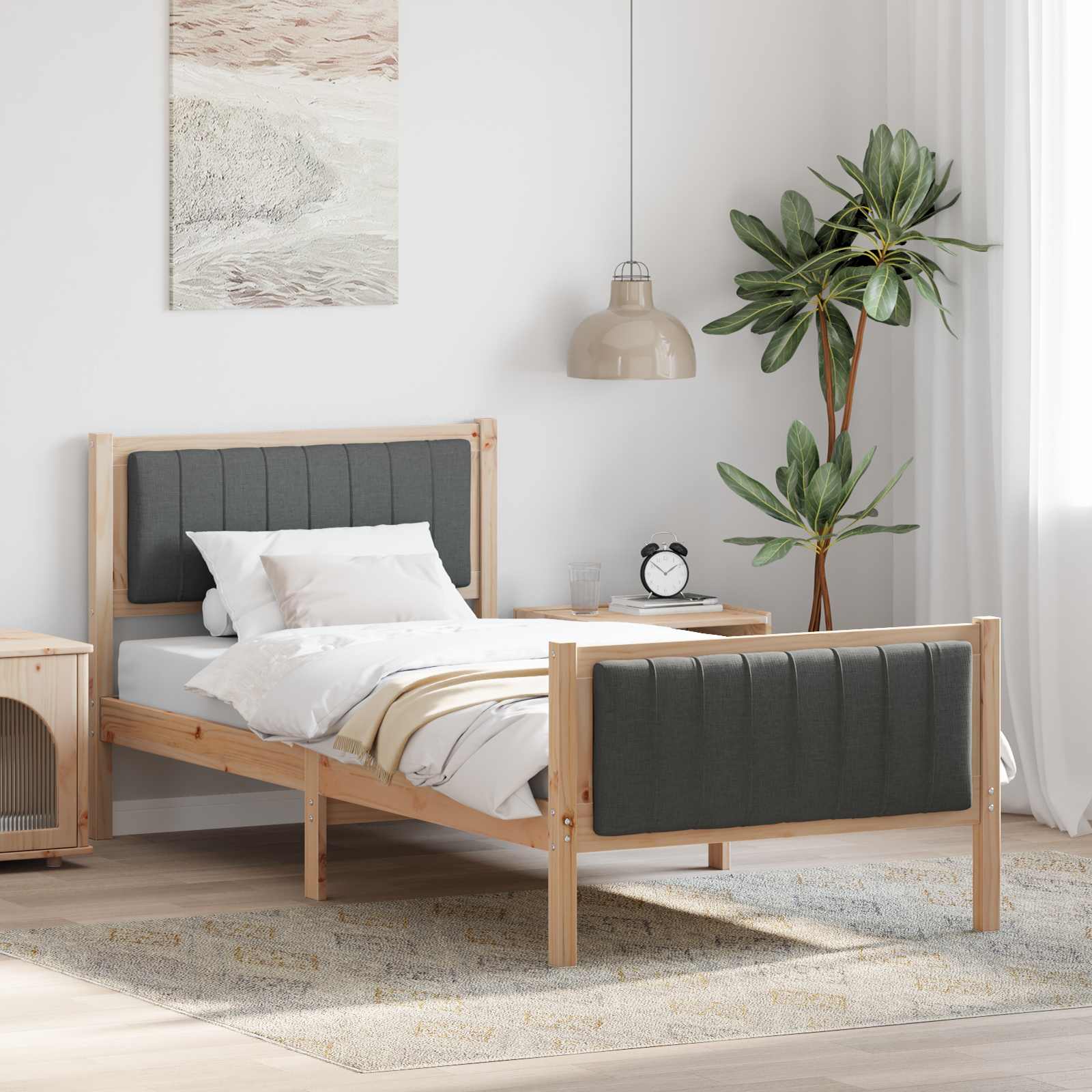 Cadre de lit avec tête de lit marron et gris foncé 90 x 200 cm - XIOS