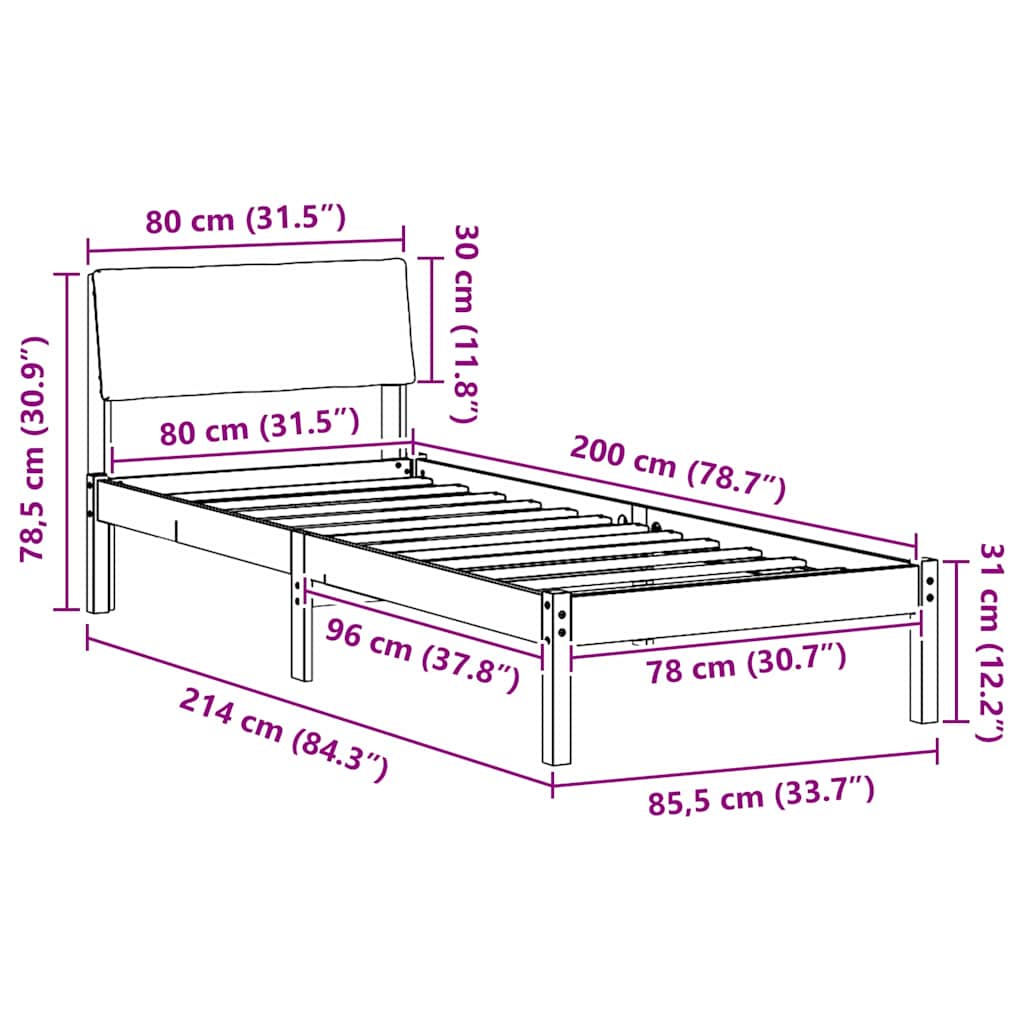 Cadre de lit Marron et taupe 80 x 200 cm Bois massif en pin - XIOS