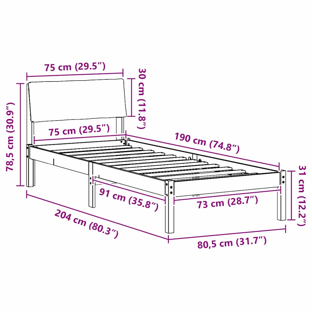 Cadre de lit avec tête de lit marron et gris foncé 75 x 190 cm - XIOS