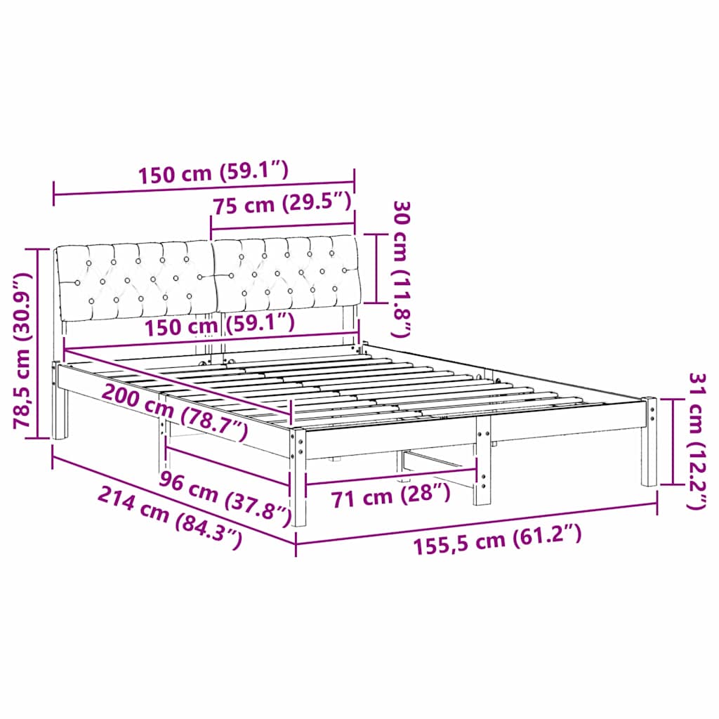 Cadre de lit avec tête de lit marron et gris foncé 150 x 200 cm - XIOS