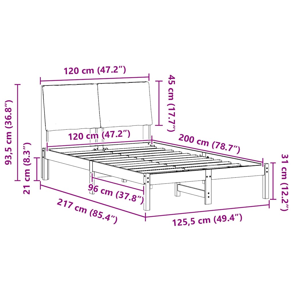 Cadre de lit Marron et taupe 120 x 200 cm Bois massif en pin - XIOS
