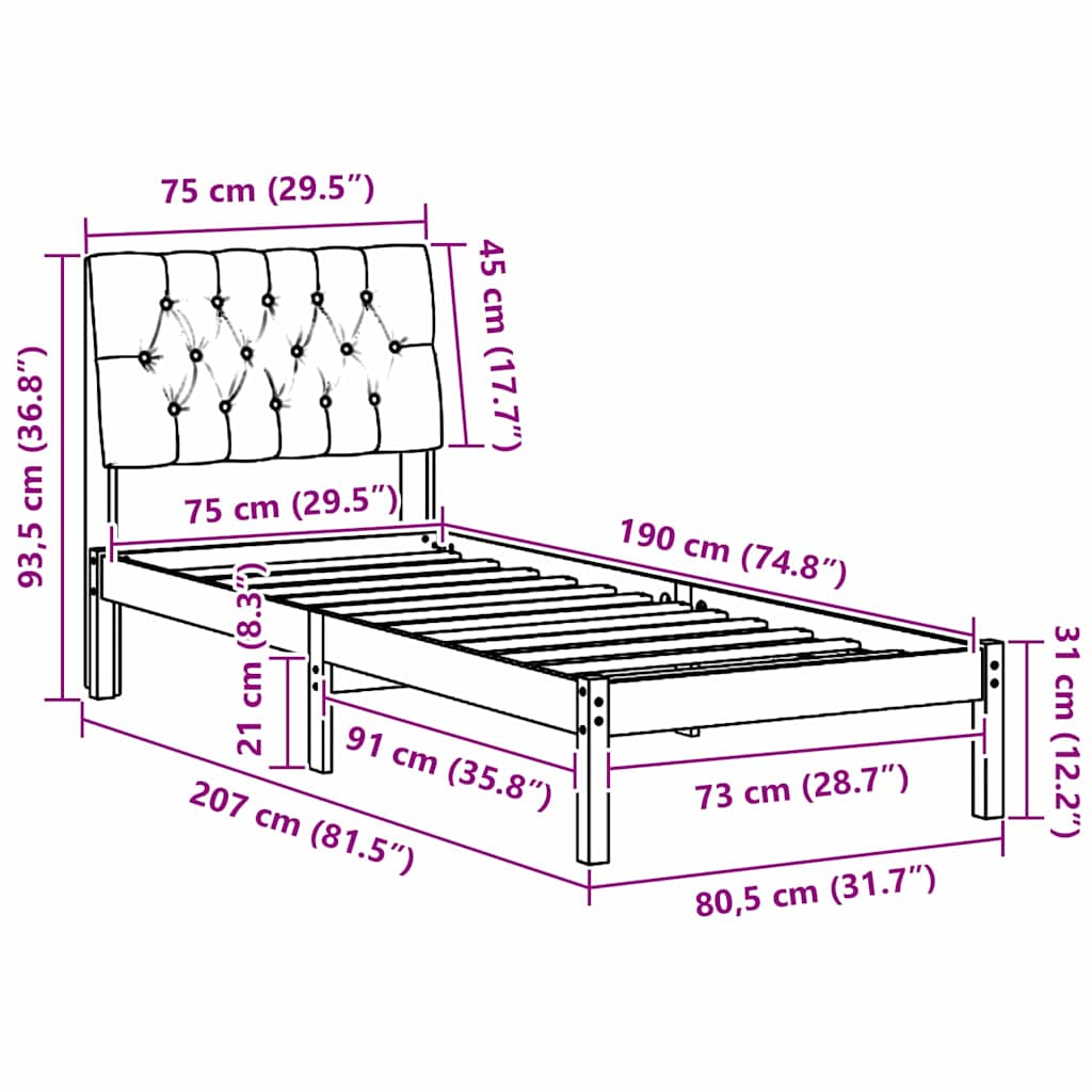 Cadre de lit avec tête de lit rembourrée Marron 75 x 190 cm - XIOS