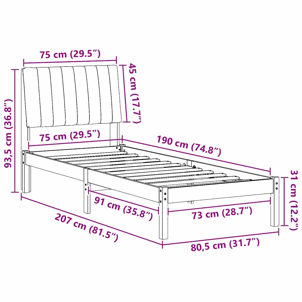 Cadre de lit avec tête de lit Marron 75 x 190 cm Pin massif - XIOS
